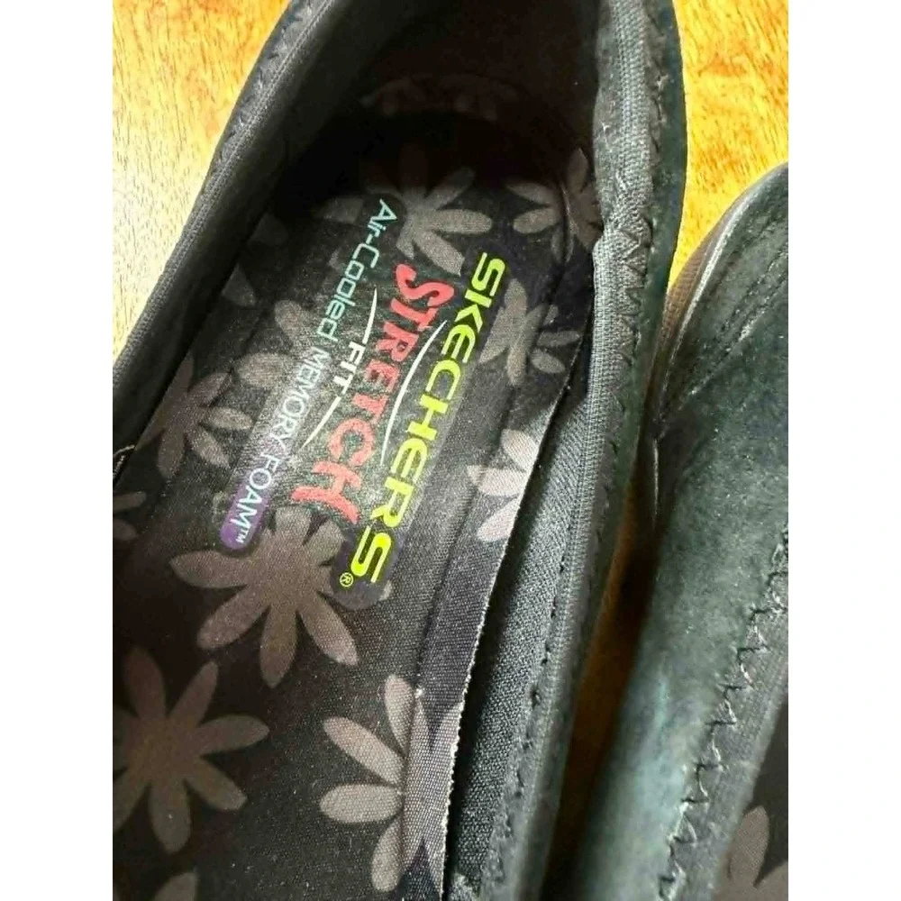 Skechers Womens 6.5 Stretch Fit Black Leather Memory Foam Ballet Flats SN 49880 - Picture 6 of 9